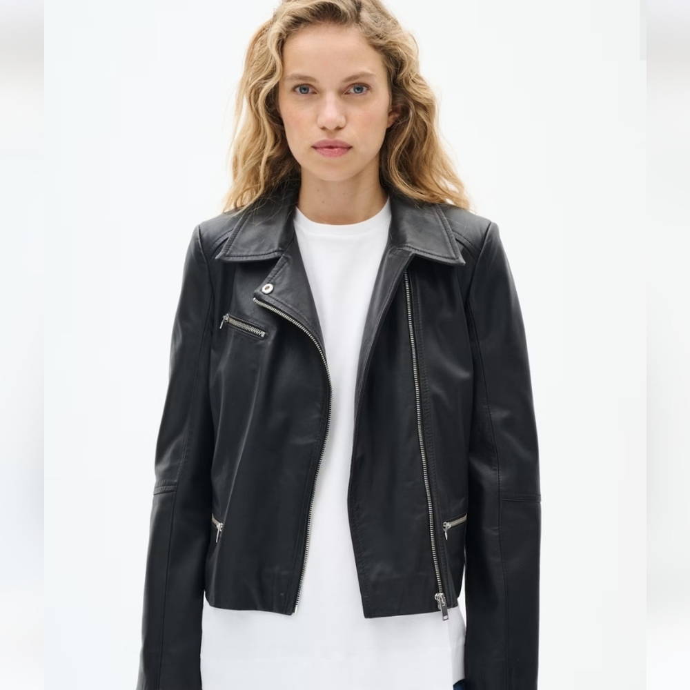 Leather Motto/Biker Jacket Black Size 10 Womens Lamb Skin Soft Leather INWEAR